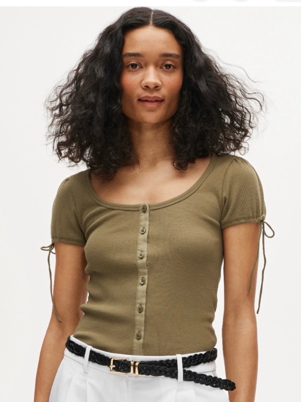 J. Crew Perfect rib button-up shirt with satin trim - Ivory - Picture 2 of 8